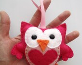 Owl Christmas Ornament, Mini Owl, Hot pink felt owl - FREE SHIPPING
