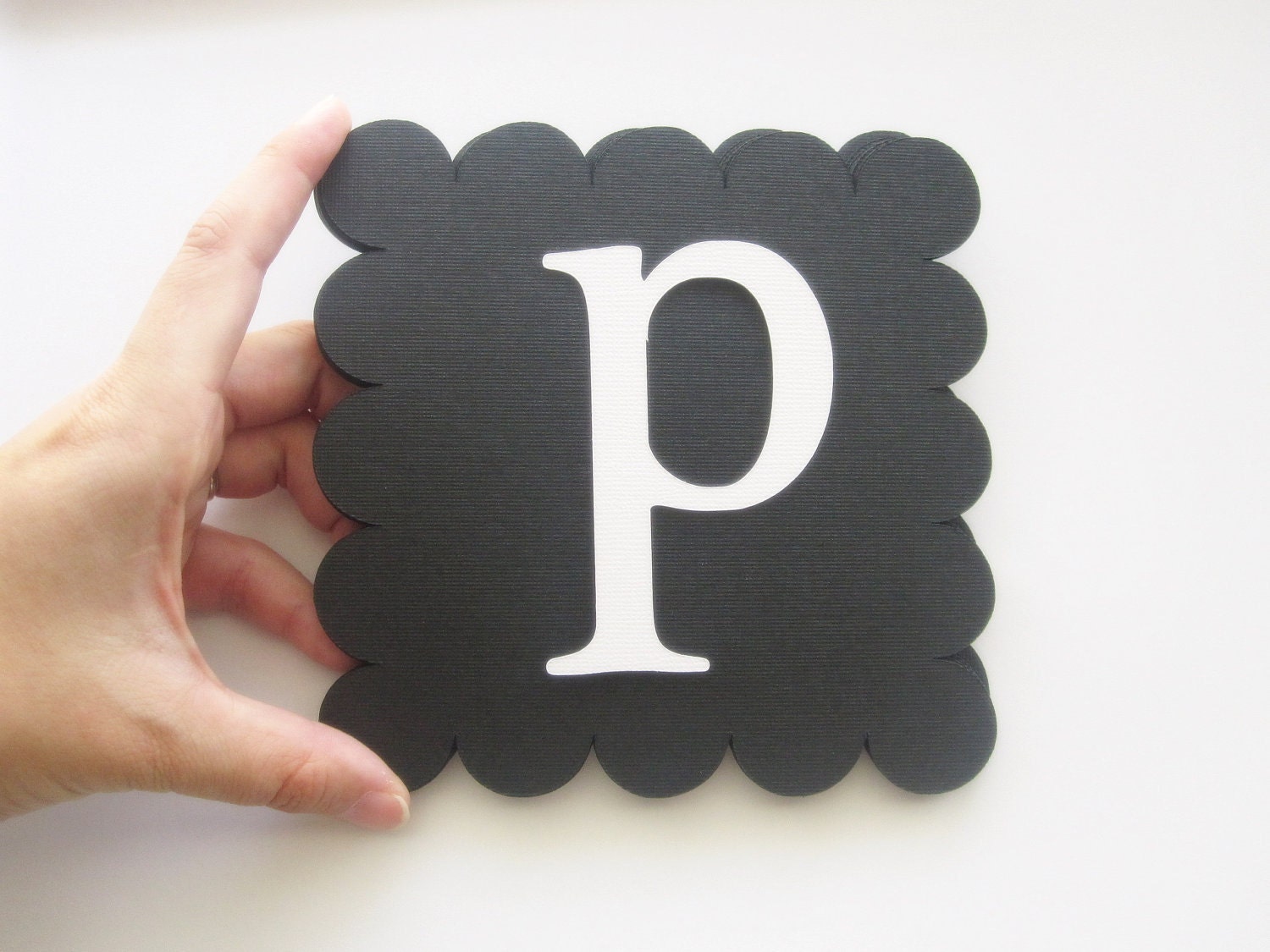 20 (5 inches) Scalloped Squares for banner in Black paper Textured Cardstock