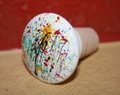 Turquoise, Red, Black and Yellow Abstract Wine Stopper