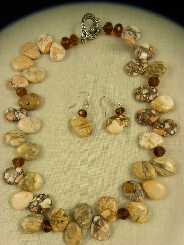 Necklace Tan Magnesite Turquoise  Brown Crystal