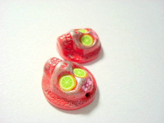 Red Sweetheart Skull Handmade Polymer Clay Focal Beads
