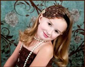 Flapper Girl - a Vintage Inspired Brown Feather Pad Headband for Baby Girls - Newborn Headband - Girls Headpice - Perfect Photography Prop