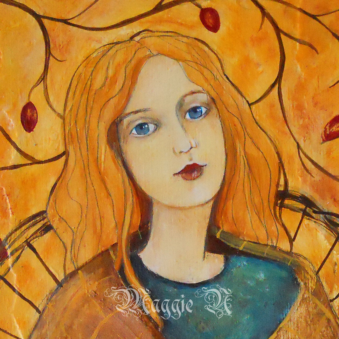 Daydreaming Girl - Book and A Cup of Tea - 8 x 8 Inches on Gallery Wrapped Canvas