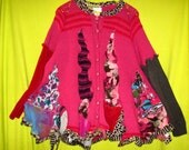 Hand Knit Fuschia and cherry Upcycled sweater Cardigan