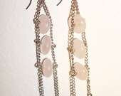 Jacob's ladder style drop earrings with silver chains, crystals and pale pink stone beads