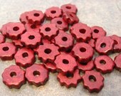 10 BORDEAUX Tiny Gears Greek Ceramic Beads