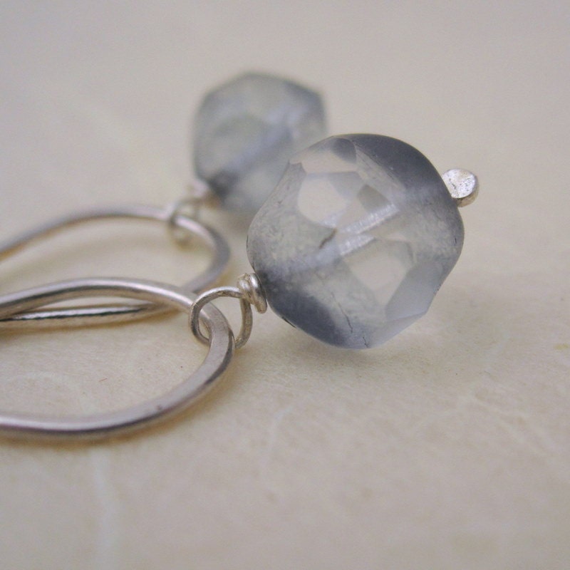 Blue Ice Earrings - vintage glass beads and handcrafted oxidized silver