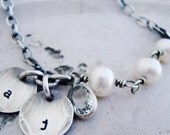 typed initials... personalized handstamped rustic pearl mothers charm bracelet