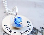 love you forever... personalized handstamped sterling silver mothers necklace.. hand stamped birthstone mommy jewelry