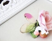 Woodland Vintage Pink Flower and Butterfly bobby hair pin - Arizona Sky