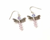 Swarovski Crystal Dragonfly Earrings - Purple
