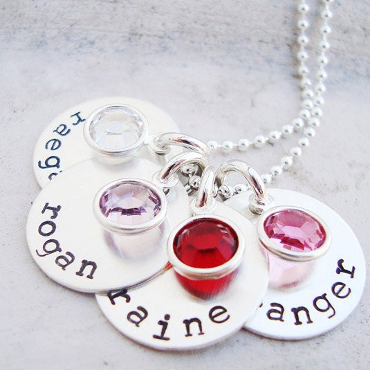 hand stamped sterling silver mom necklace.. personalized jewelry.. mommy necklace.. hand stamped grandma necklace.. birthstone jewelry