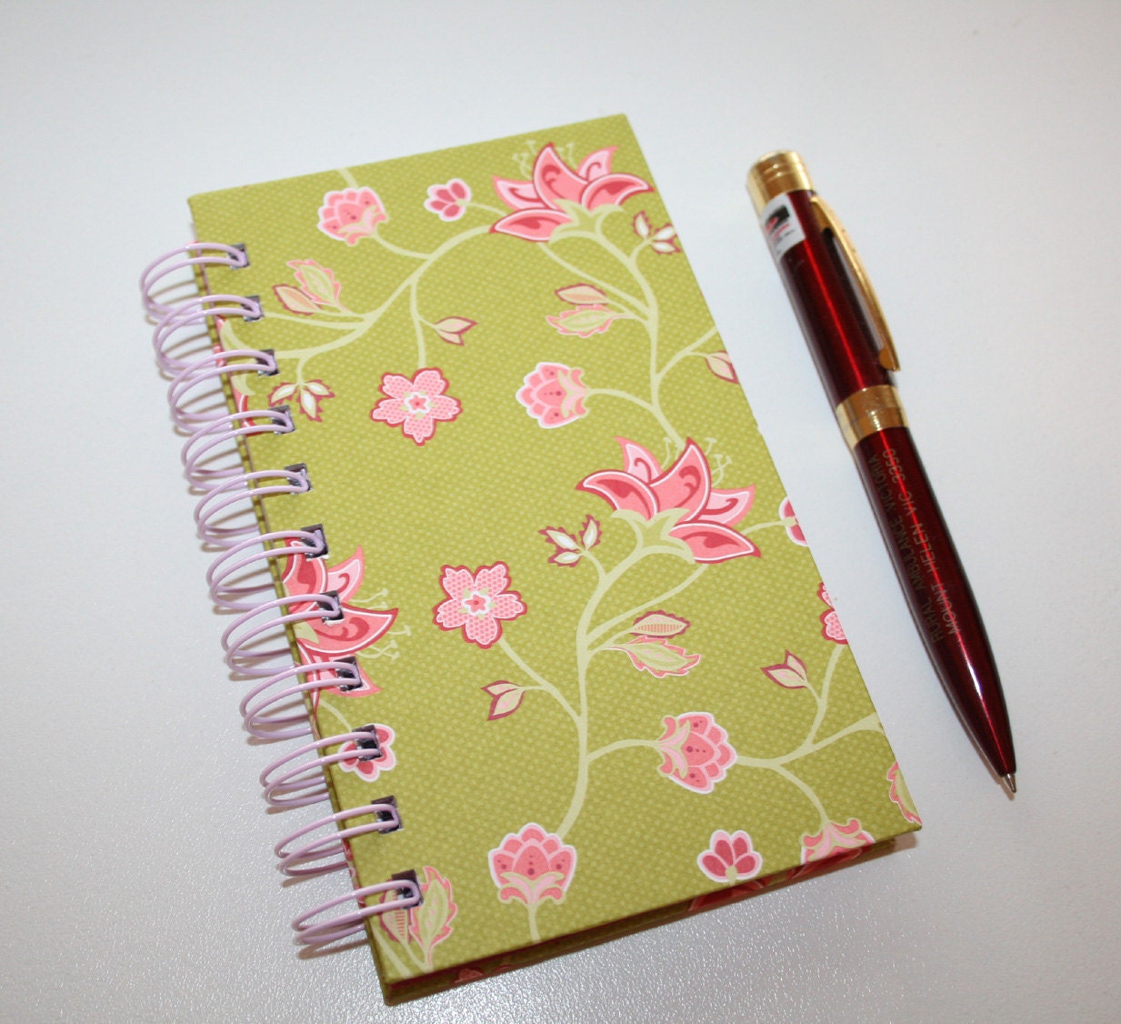 Notebook  -  Green and pink floral - made with Stampin' Up designer paper