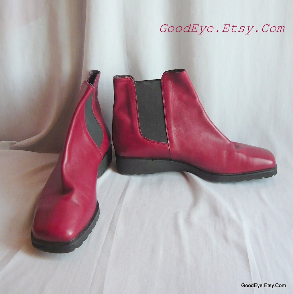 Red Leather Boyfriend Ankle Boots 8 .5 B Eur 39 UK 6 Italy Beatles Pixie LUCA GROSSI