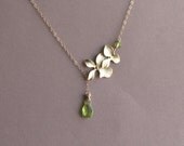 Peridot and Orchid Gold Fill Necklace -- Custom Birthstones Available