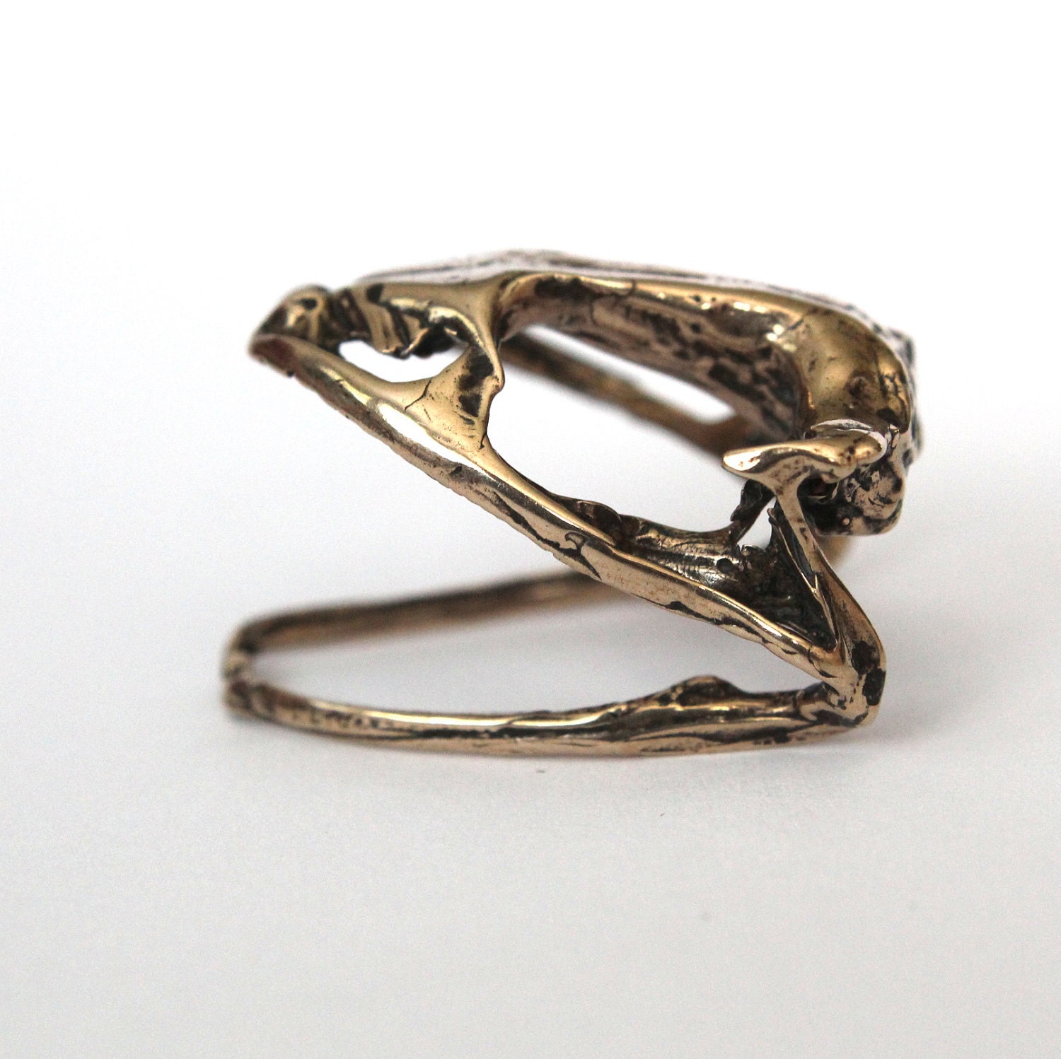 Frog Skull Ring in Bronze with Adjustable Lower Jaw
