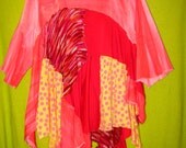 Hand dyed  Reconstructed Upcycled Ballerina Tunic in Watermelon