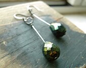 Peacock Blue Green Czech Glass Dangle Earrings - Masquerade.