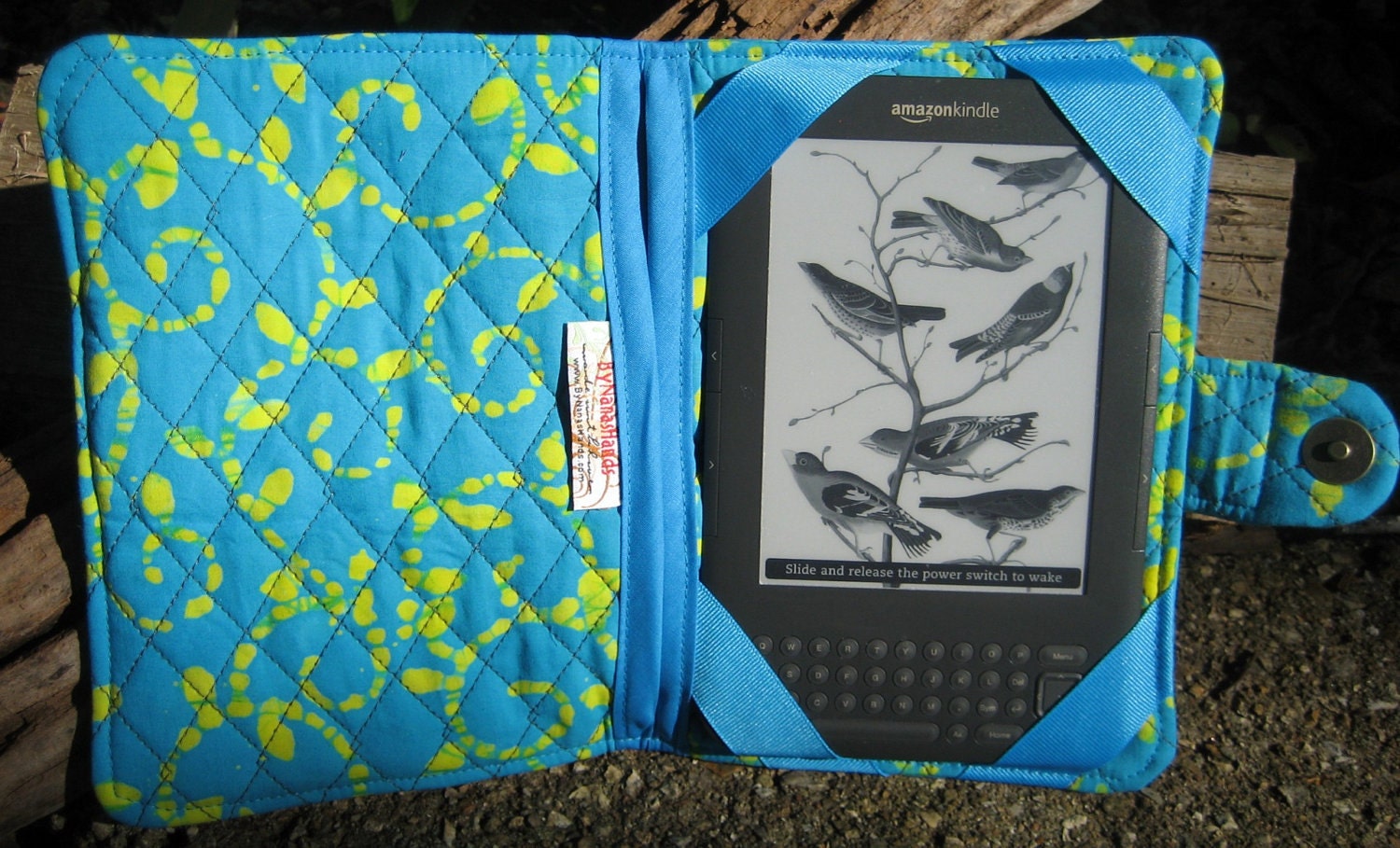 Kindle 3 eReader or Kindle Fire Cover Aqua Blue and Lime Green Batik