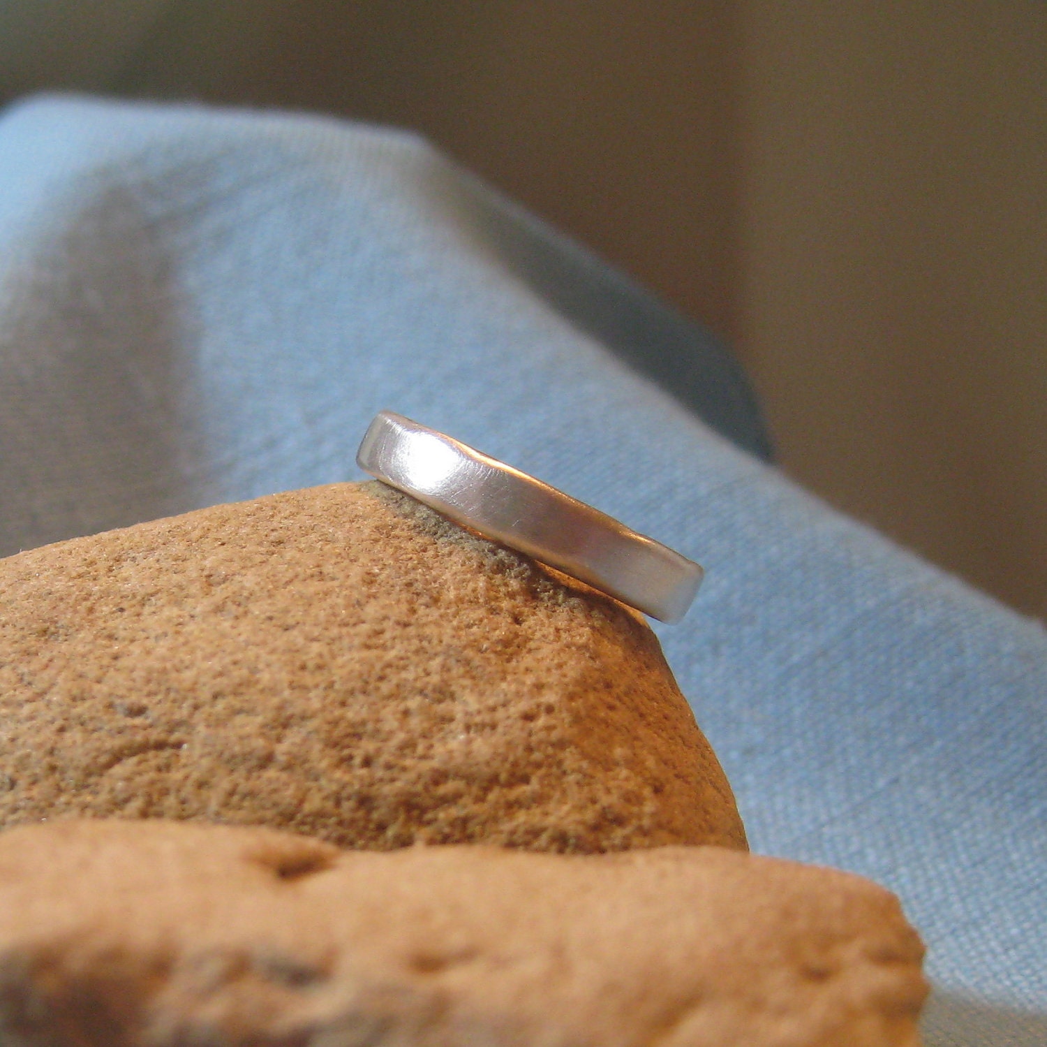 Silver Wedding Band Organic Wedding Ring Recycled Natural Freeform Fused White Matte Finish Unisex Man Woman JJDLJewelryArt