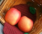 Apple dishcloths kitchen decor theme crochet dark red, burgundy, brown and green 100 percent cotton eco friendly Mothers Day