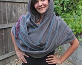 SALE 15% Off Smokey Gray Blue & Teal OOAK Silk Chiffon Felted Stole/Shawl