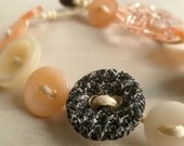 Vintage Button Bracelet Pink & Black Tweed