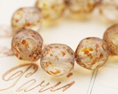 Picasso Beige czech glass beads - brown dotted round cut, vintage look - 10mm - 10Pc