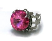 Swarovski Crystal Rose Ring,Antique Silver,Adjustable, Filigree Ring,  Free Gift Wrapping