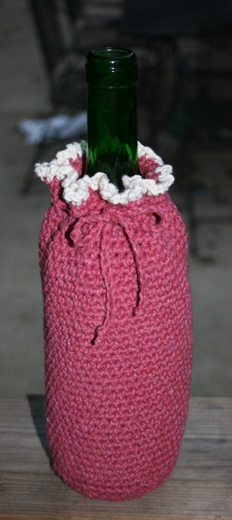Crochet Rose Pink Wine Bottle Sac