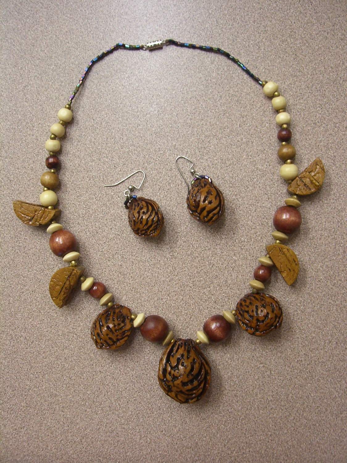 Organic, Recycled Seed Necklace and Earrings