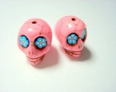 Bright Color Flower Eyes Bubble Gum Pink Howlite Skull Beads