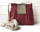 Medium diaper bag in Dark Plum with wool barleycorn flap- 8 pockets Winter fashion
