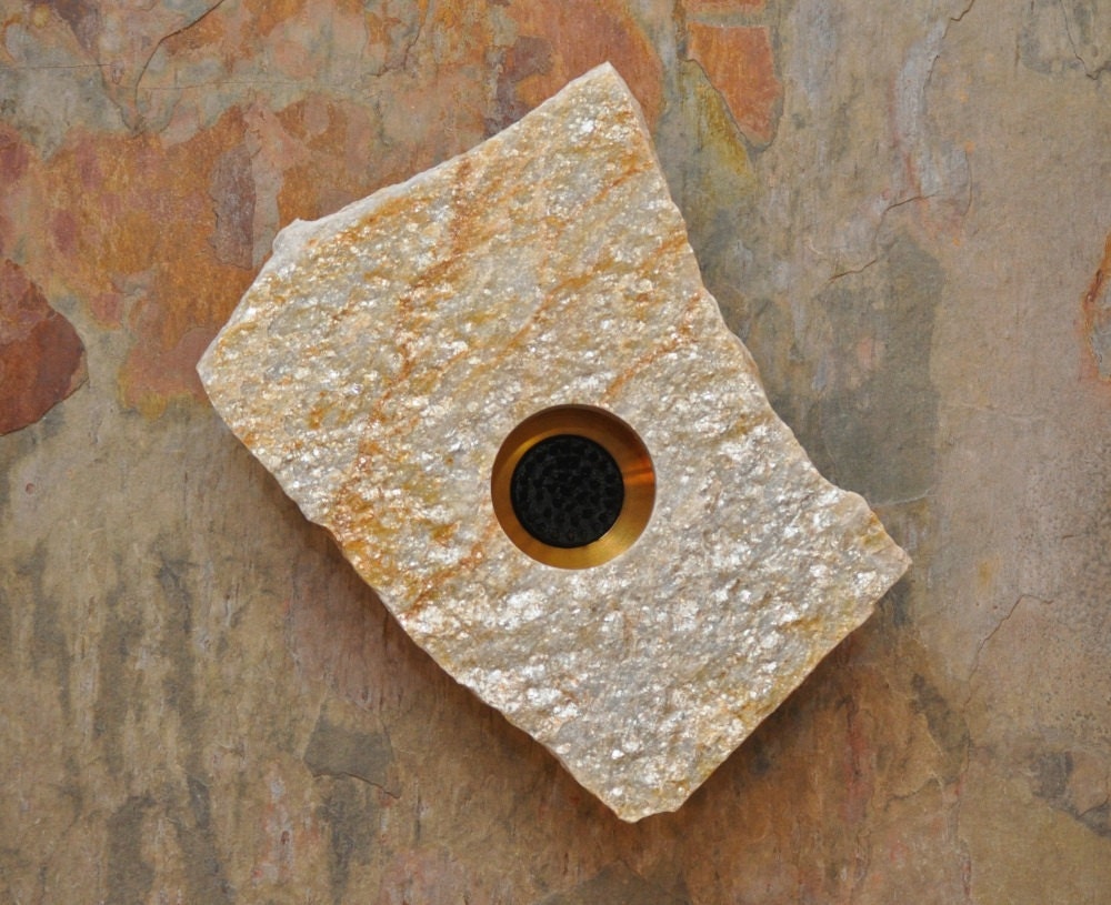 Flower Vase - Gold Quartzite with a Brass Kenzan