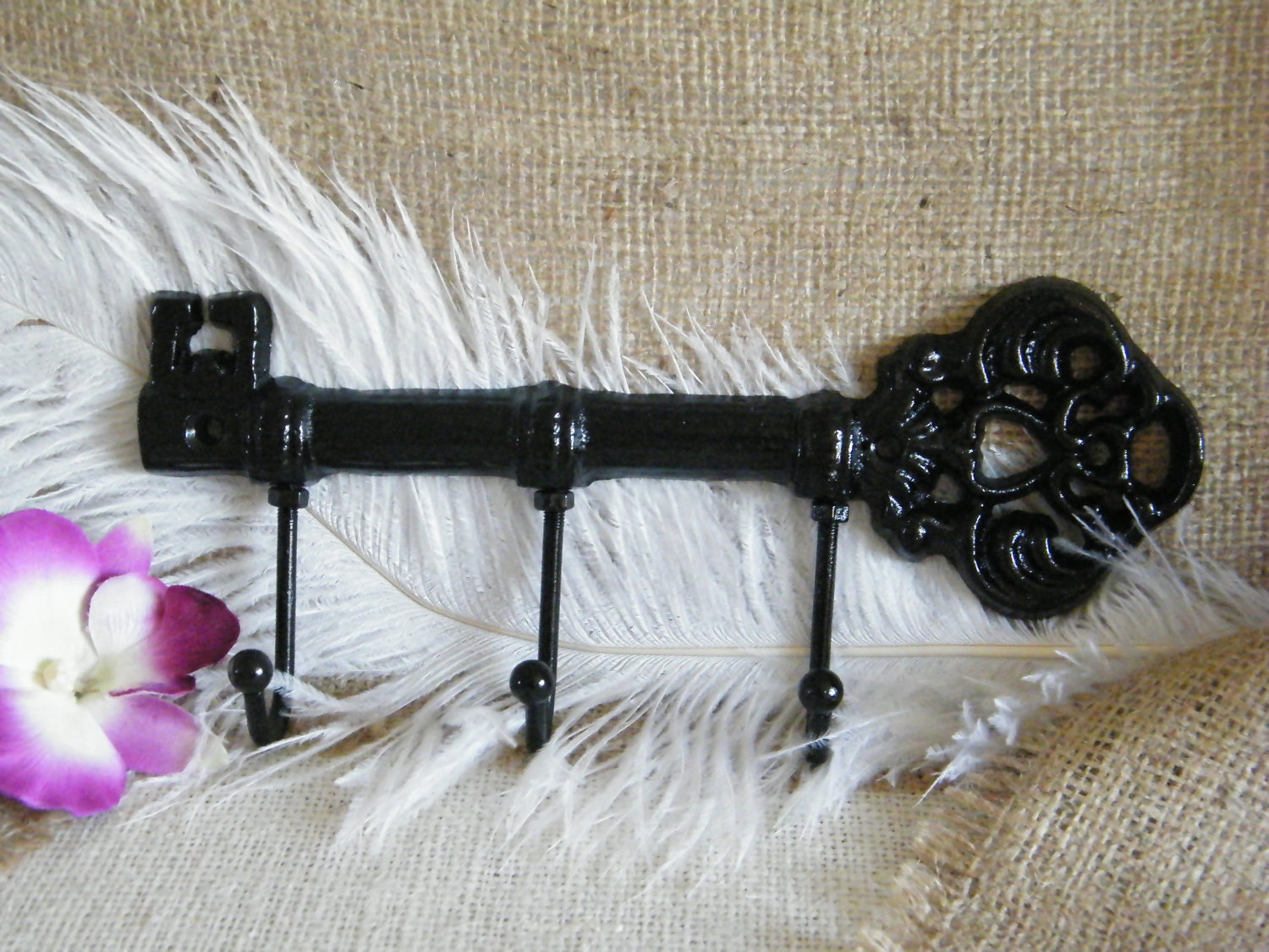 Wall Hook- Key Holder -Jewelry Holder- Black -Skeleton Key  Sophisticated and Chic -Cast Iron