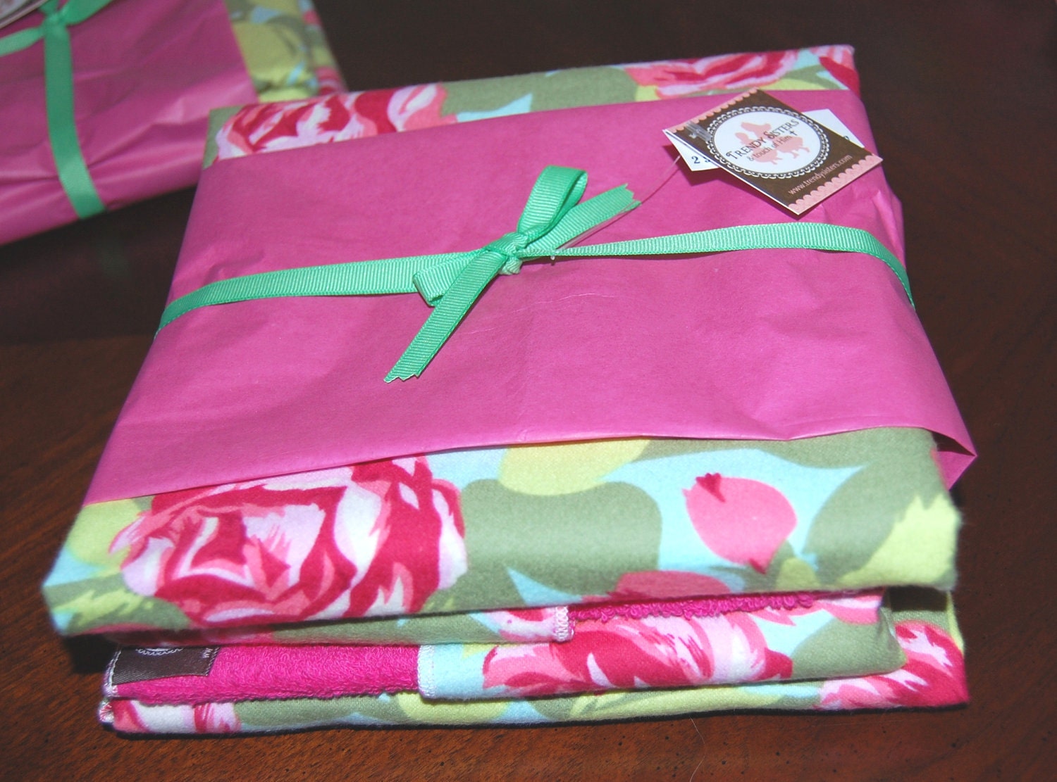 Amy Butler Pink Tumbleroses Flannel Receiving Blankets Burp Cloths Baby Girl Gift