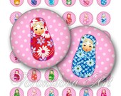 Matryoshka polka dot 1 inch Circle image Matrioshka Babushka Russian Dolls Digital Collage Sheet Printable download BottleCap 8236