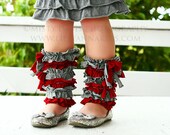 Grey and Red Fruffles Ruffled Legwarmers Christmas