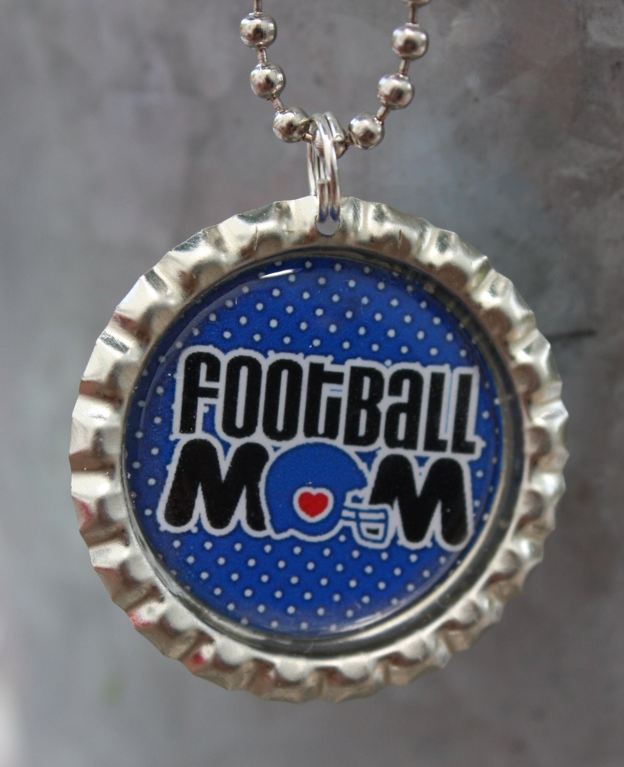 Football Mom Bottle Cap Pendant with Chain
