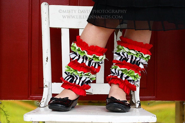 Christmas Striped Grinch Fruffles Ruffled Legwarmers Girls