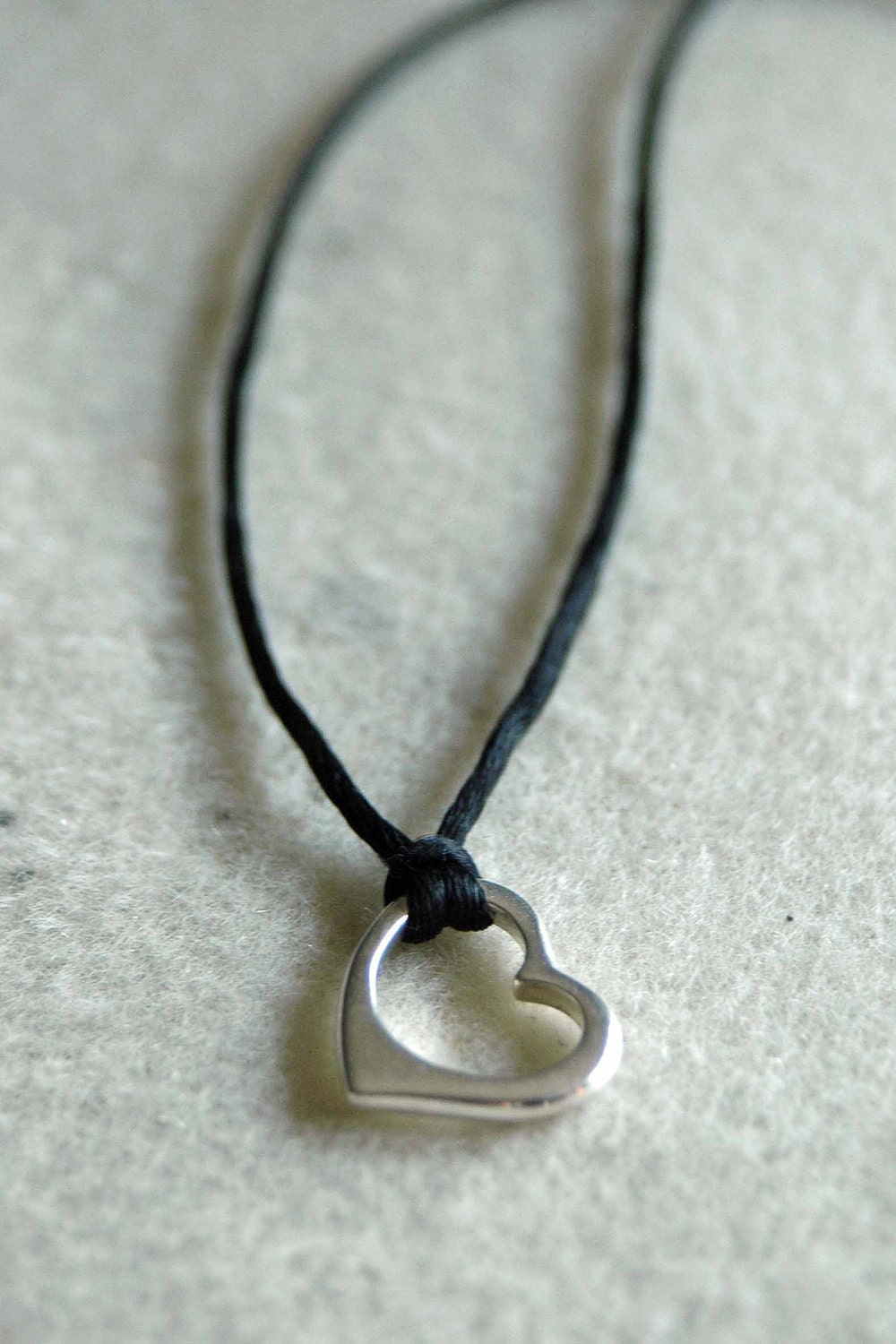 Sterling Floating Heart Charm Necklace On Black Satin Cord By Inspired Jewelry Designs