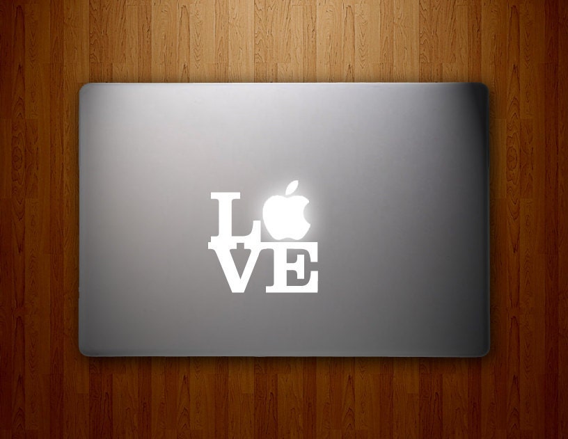 Apple Love Decal - Robert Indiana Love Sculpture - Vinyl MacBook Decal