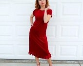 Red Velvet Ruffle Dress Vintage 80s Cocktail Dress Romantic fashion