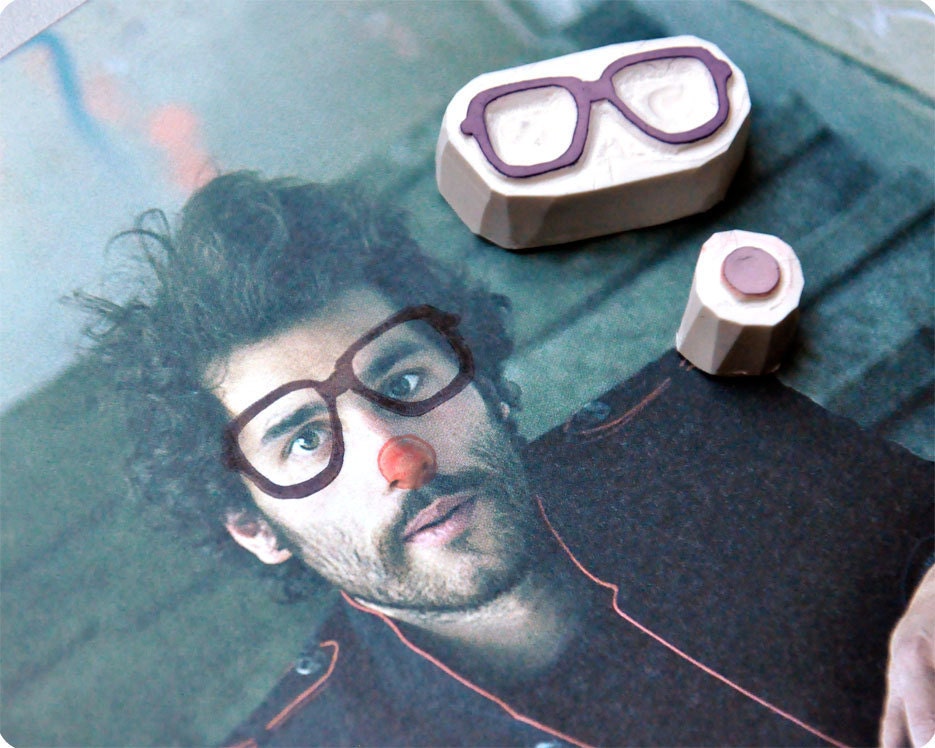 Make me droll. Clown hand carved rubber stamps set of 5