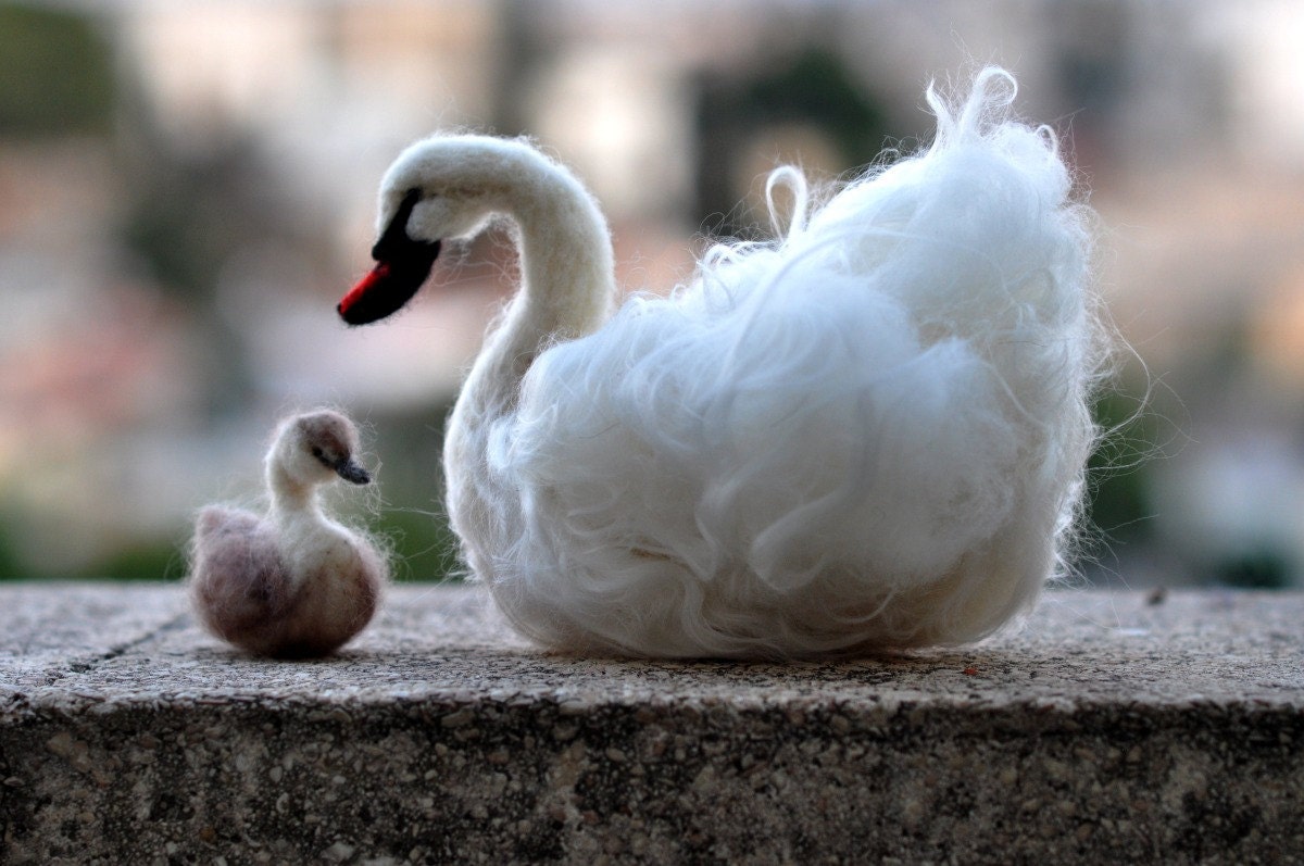 Needle Felted  Wool Animals  Waldorf -The Ugly Duckling- Soft Sculpture -needle felt by Daria Lvovsky - Made to custom order