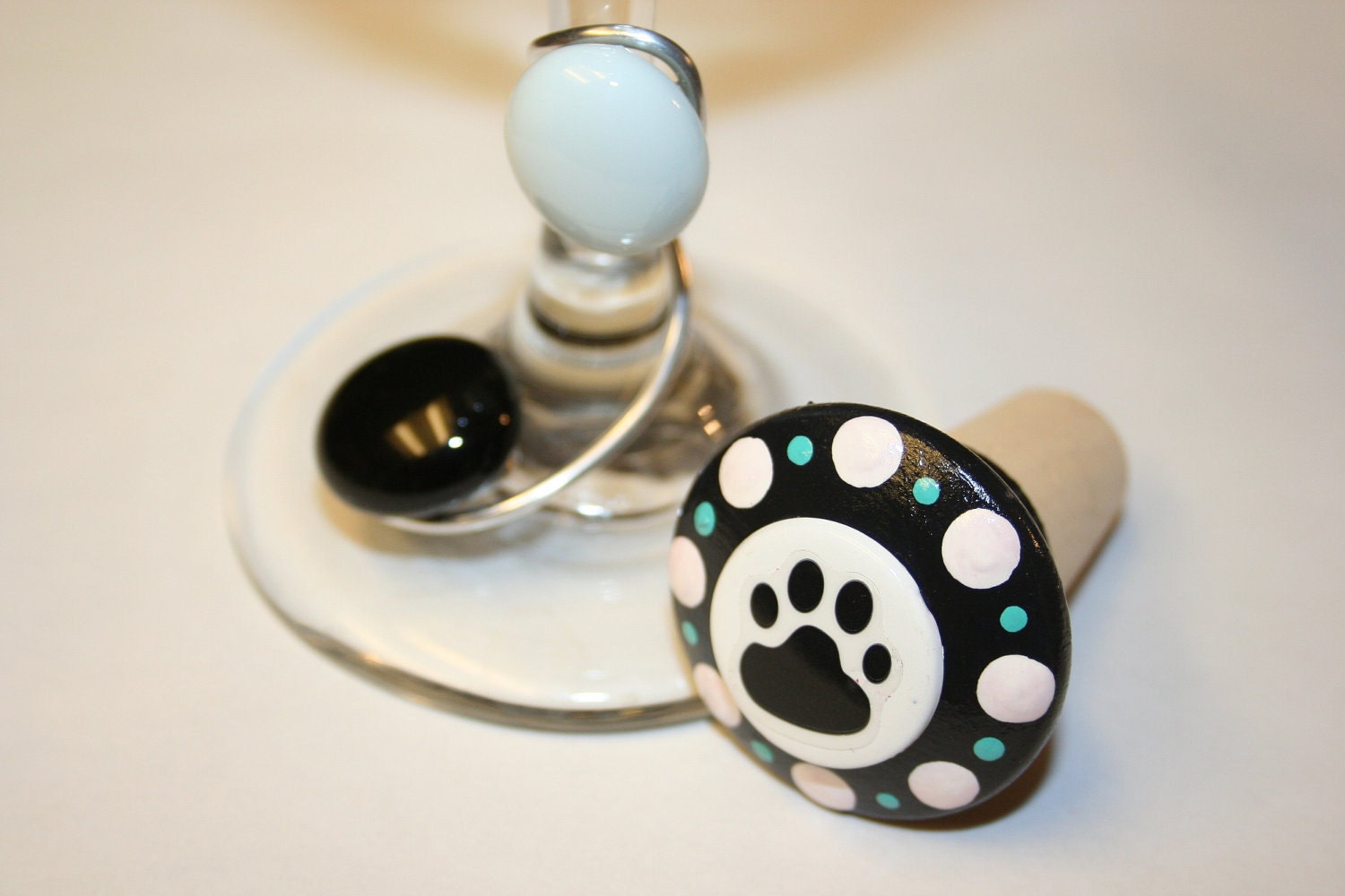 Paws for Some Wine Bottle Stopper- Black and White  Paw Print