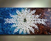 ORIGINAL Flower Painting Abstract Landscape Artwork Flowerscape Heavy Textured 48x24 Modern Contemporary art Made to Order by OTO