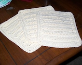 Cotton Crocheted Washcloths  Set of 3 in Cream