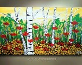 Original Abstract Art Landscape Flower Bloom Red Poppy painting great color 36x24 Modern Contemporary acrylic Painting by OTO