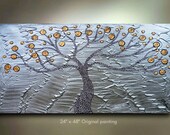ORIGINAL Abstract Tree painting spirit tree Silver Gold Texture Art metallic 48x24 Modern impasto Ready to hang by OTO